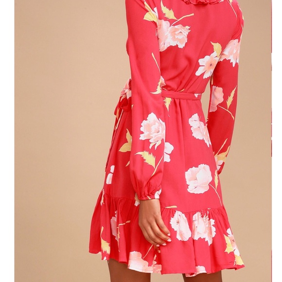 Billabong Coral Red Floral Print Wrap Dress! - Picture 6 of 8